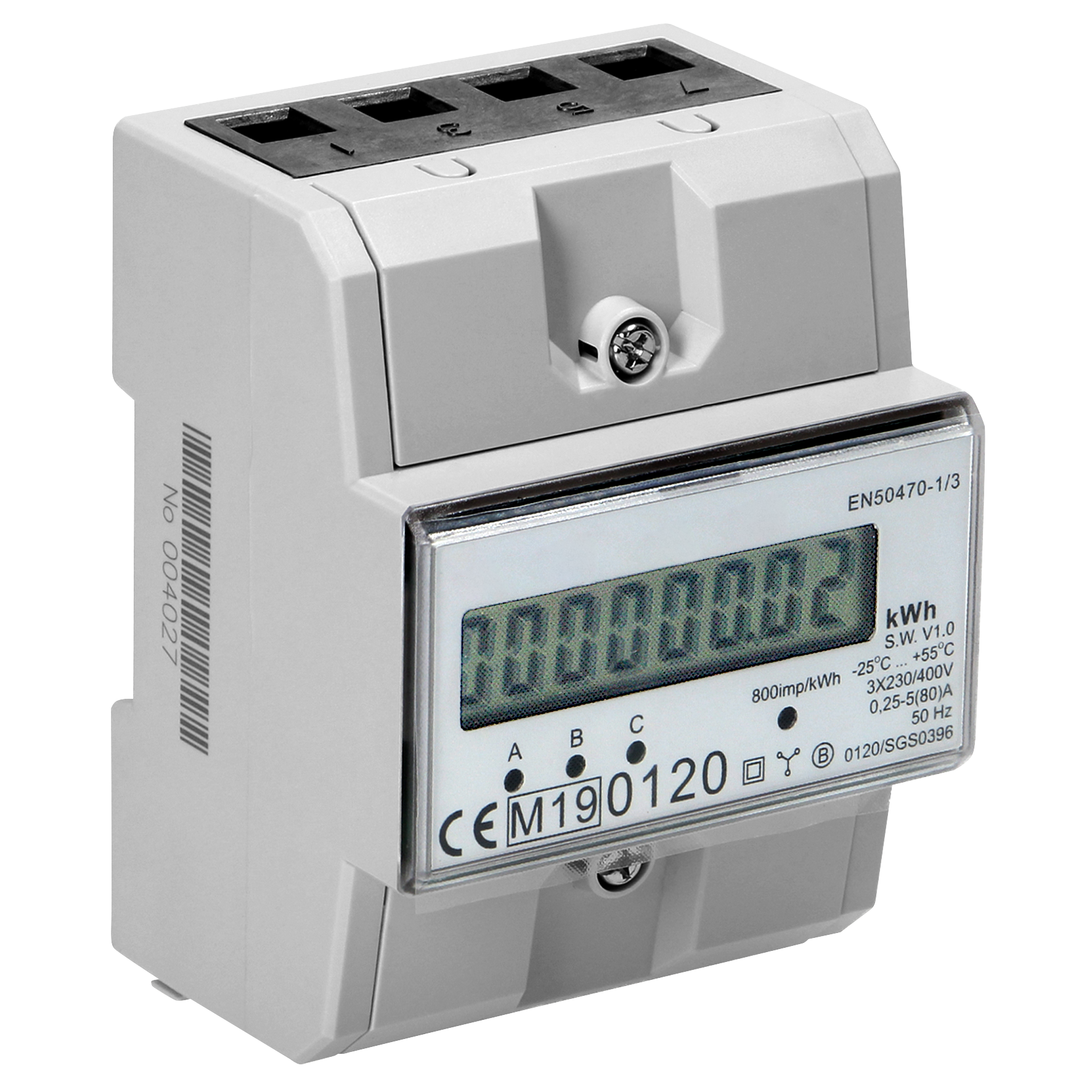 3-phasiger Stromzähler, 80A, MID, 3 Module, DIN TH-35mm