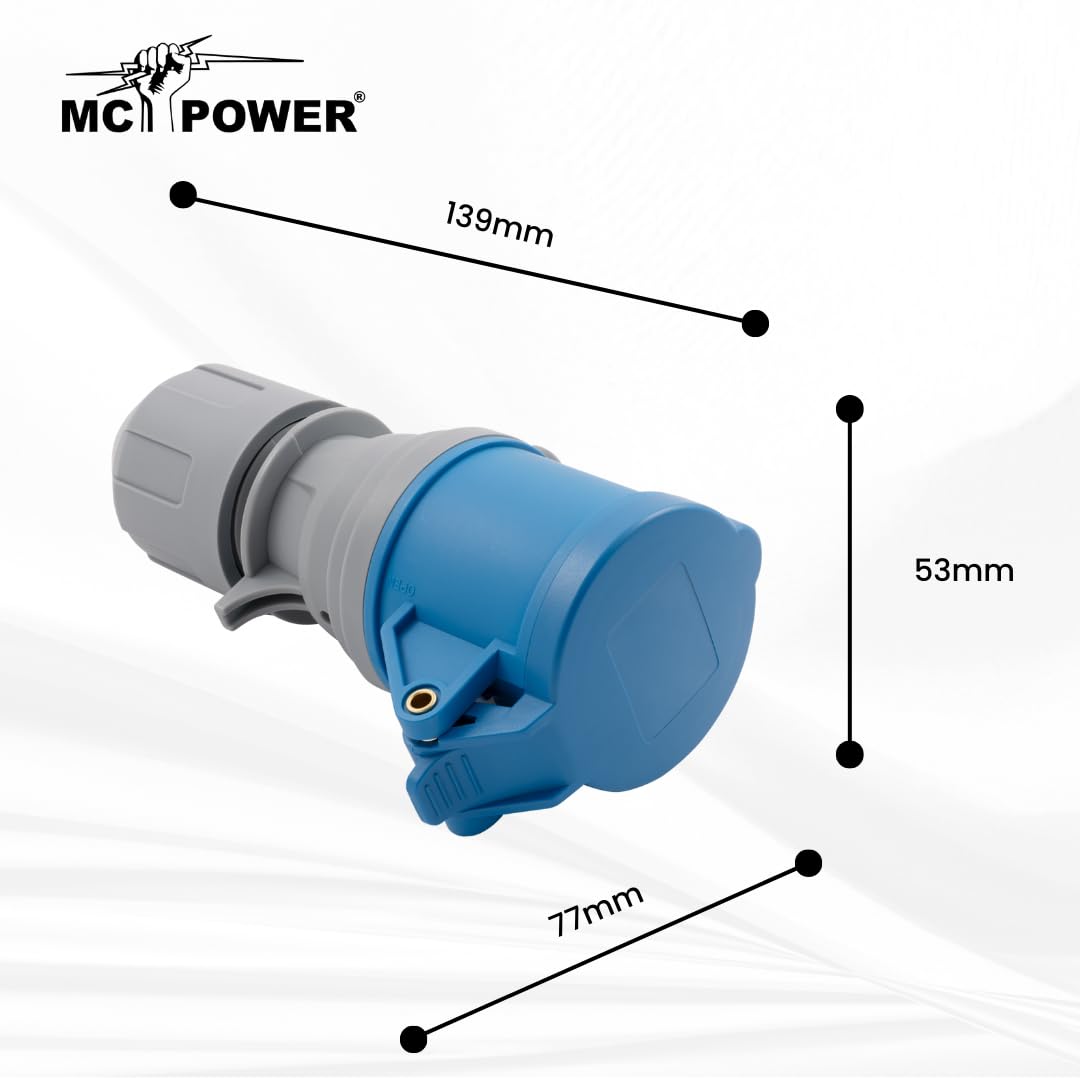 MC POWER CEE Steckdose IP44 Kupplung | 3-polig 250V, 16A Starkstrom Ladedose | Steckdose Industrie Handwerk Landwirtschaft Campingplatz