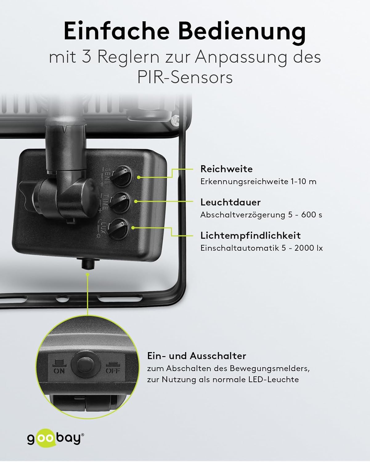 LED Strahler Bewegungsmelder Außen 10W / PIR Sensor Außenstrahler IP44 / Neutralweißes Licht 850 lm / LED Scheinwerfer Fluter Wandmontage / Gartenstrahler / Schwarz
