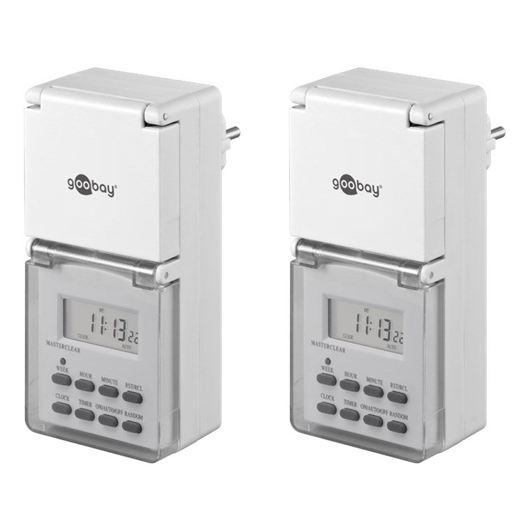 2er-Set Digitale Zeitschaltuhr / IP44 / Programmierbar / Indoor und Outdoor / LCD Display / Leicht zu bedienende / -10°C - 40°C / Dauerbetrieb möglich / Back Up Akku für 4 Tage / Weiß