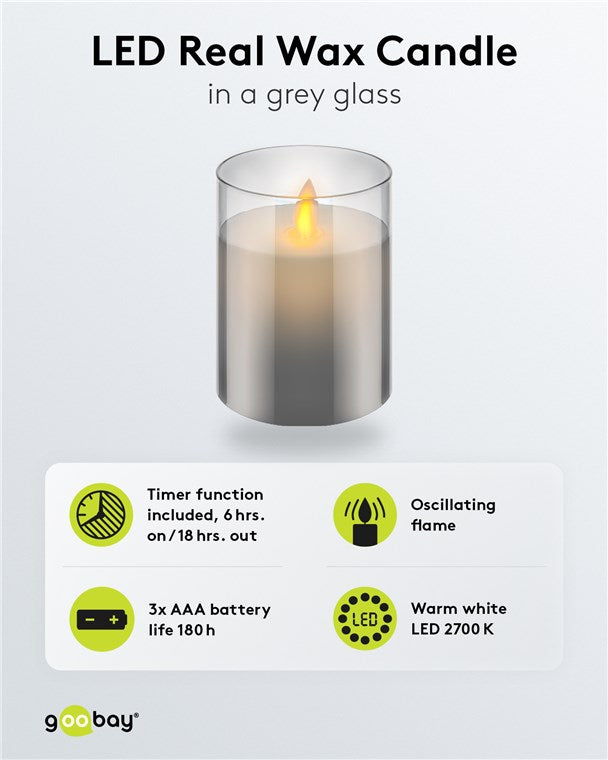 LED Echtwachskerze im Glas / 10cm hoch / Flammenlose Kerzen mit beweglicher Flamme / Batteriebetriebene Kerzen / LED Tisch Deko / LED-Kerzen mit Timer