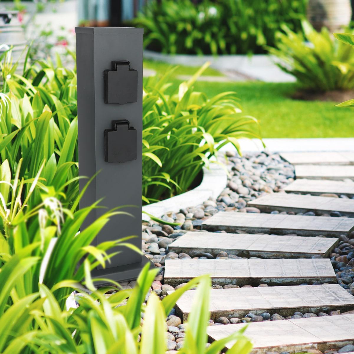 Garten Steckdosensäule für außen - Farbe: Anthrazit - Ausführung: 4 Steckdosen