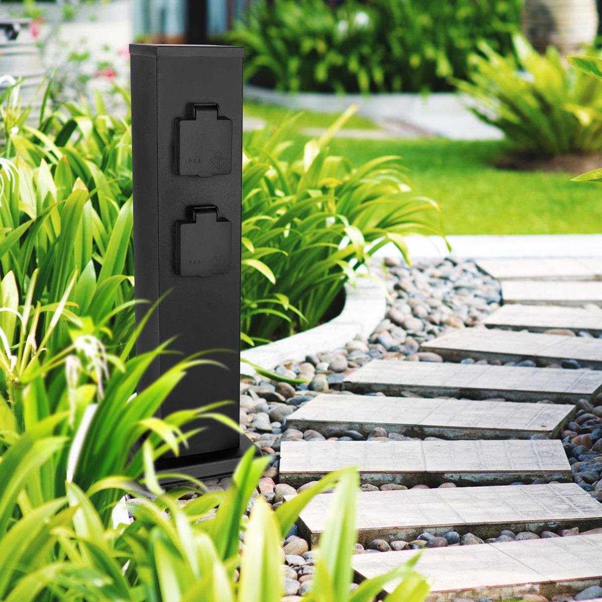 Garten Steckdosensäule für außen - Farbe: Schwarz - Ausführung: 4 Steckdosen