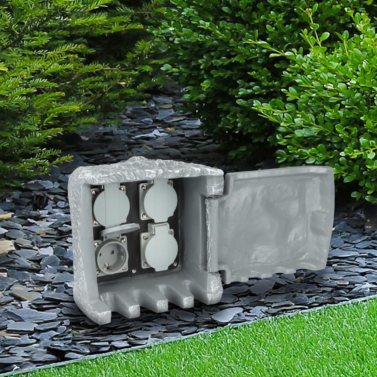 Gartensteckdose in Steinoptik IP44 - Ausführung: 4 Steckdosen