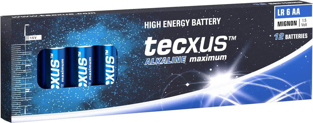 Tecxus Mignon (LR6 / AA) Batterien Alkaline 1,5 V mit Langer Lebensdauer, 12er Pack