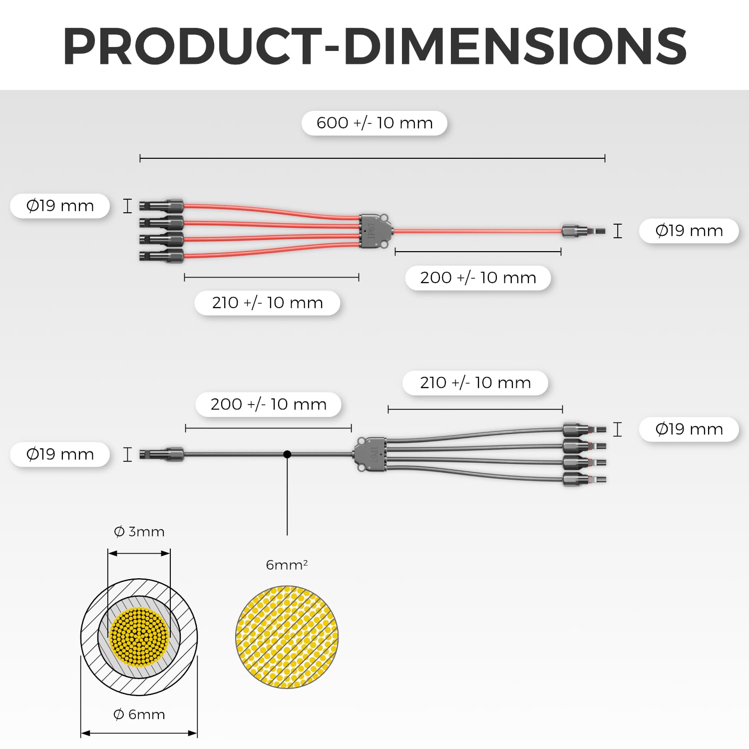 Solar Y Kabel 4/1 Adapter 6mm² - Y Stecker Adapter PV4 / T-Adapter IP68 1500V - (M/FFFF, F/MMMM) - Für Solaranlage, Solarpanel, PV Anlage, Photovoltaik, PV Stecker (60cm)
