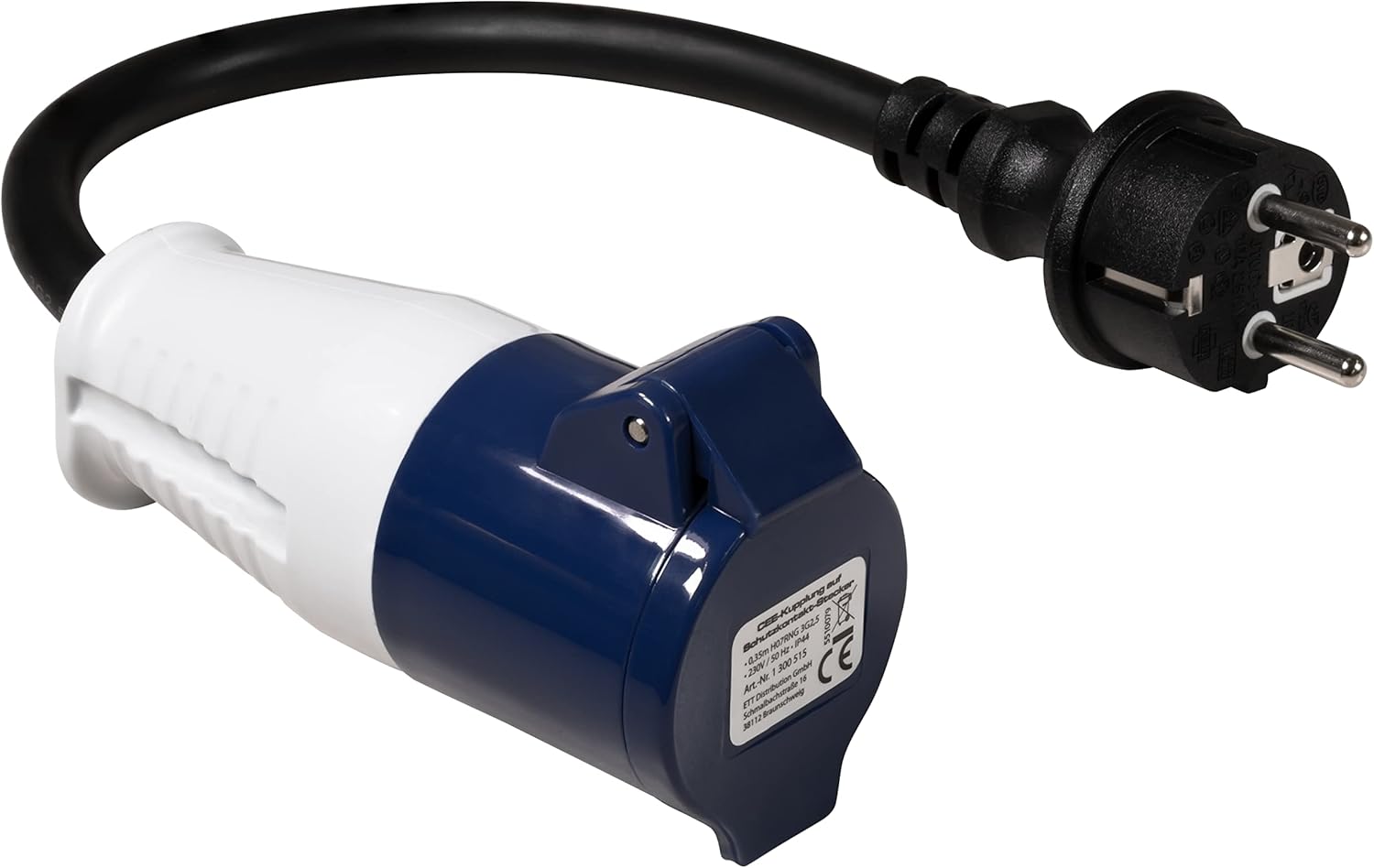 MC Power CEE-Kupplung auf Schutzkontakt Stecker | 0,35m, H07RN-F 3G2,5, 230V, IP44 | Robustes Verlängerungsadapter-Kabel