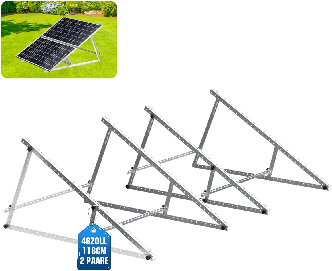 SIGA Solarpanel Halterung Für Flachdach & Balkon – Komplettset Für 2 Module, 118 Cm, 0-90° Verstellbar!