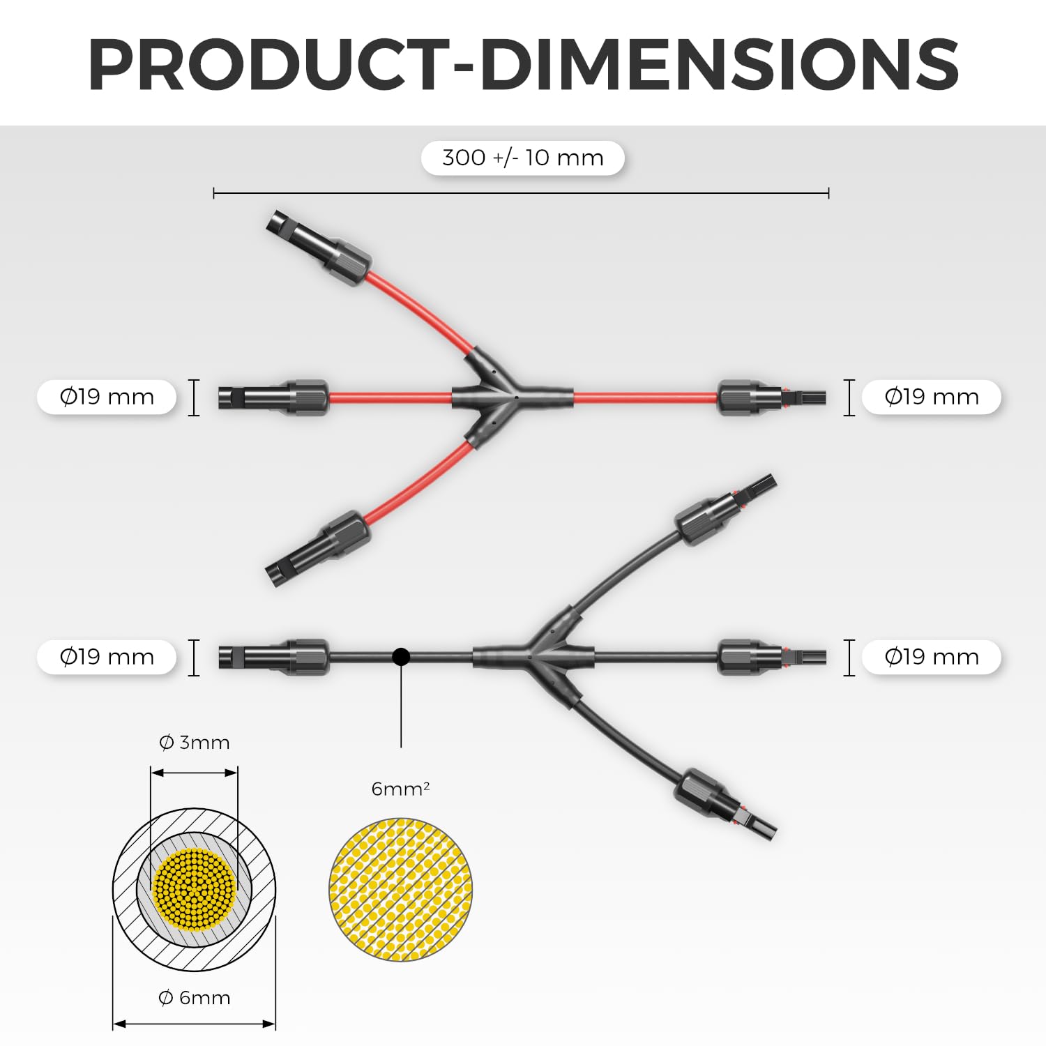 Solar Y Kabel 3/1 Adapter 6mm² - Y Stecker Adapter PV4 / T-Adapter IP68 1500V - (M/FFF, F/MMM) - Für Solaranlage, Solarpanel, PV Anlage, Photovoltaik, PV Stecker (30cm)
