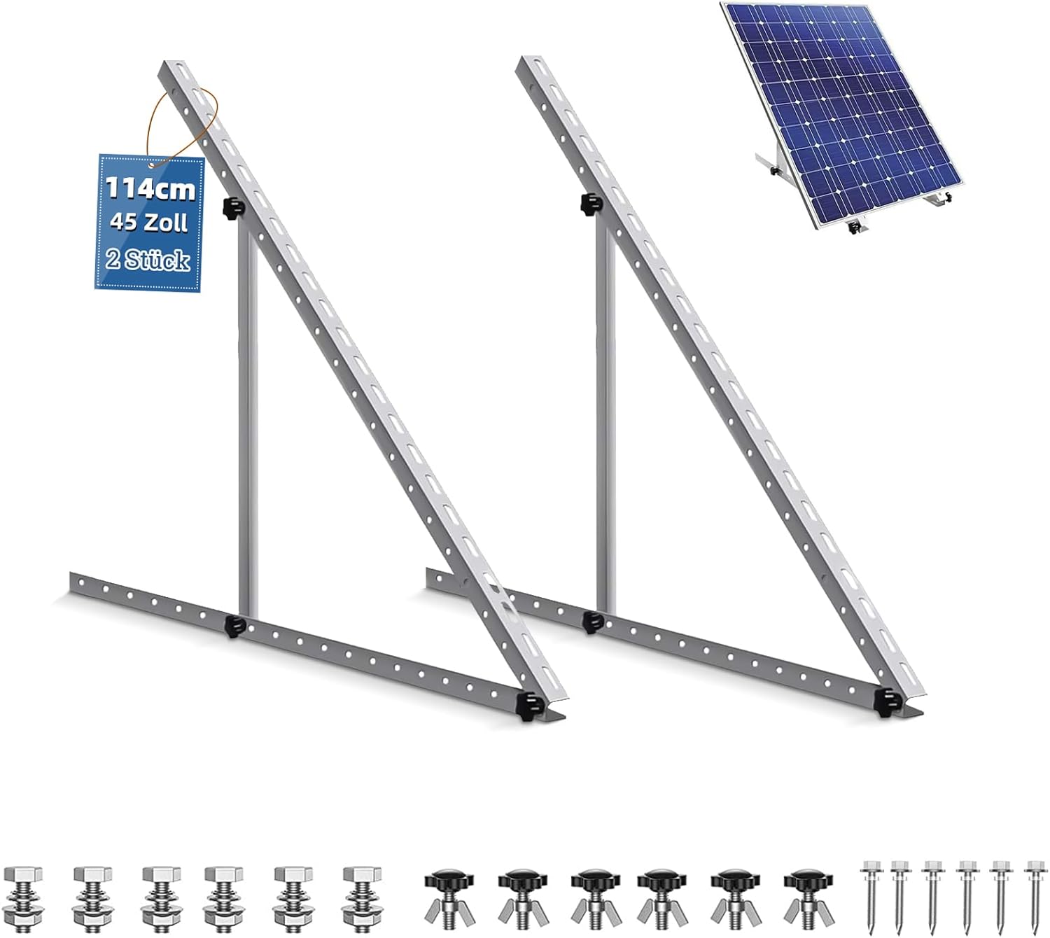 Solarmodul Halterung für 1 Modul ☀️ 45 Zoll Photovoltaik Universal Solarmodul Halterungen 114CM Balkonkraftwerk Halterung, Winkel einstellbar 0-90° für Dachhalterungen Solarmodule