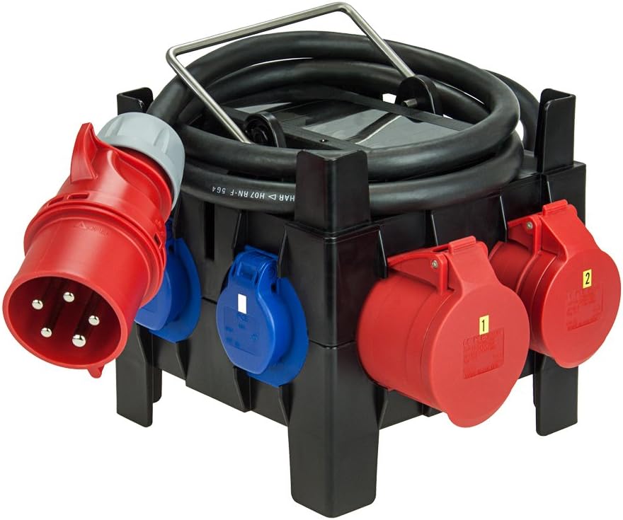 PCE Mobiler Kunststoffverteiler IP44 197x197x200 1x32A; 1x16A; 3xSchuko Dose