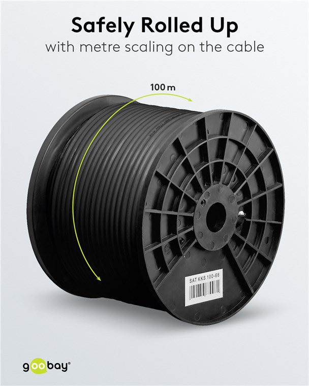 Goobay Outdoor SAT Koaxialkabel Satellitenkabel 100 dB / Antennenkabel 100m / 2fach geschirmt / Außen Fernsehkabel / CCS Koax SAT Kabel / Schwarz / 100m