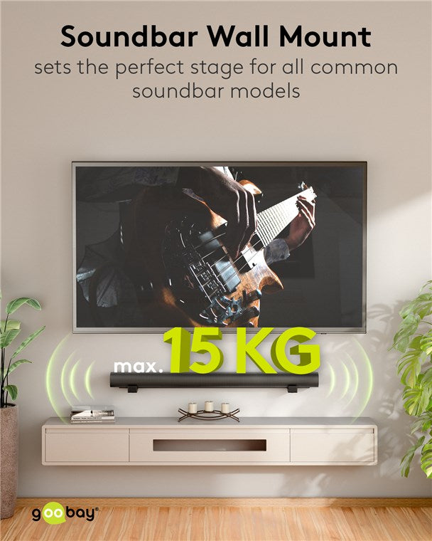 goobay Universal Wandhalterung / Soundbar-Wandhalter bis max. 15 kg / Verstellbar von 9-15,4cm / rutschfeste Oberfläche