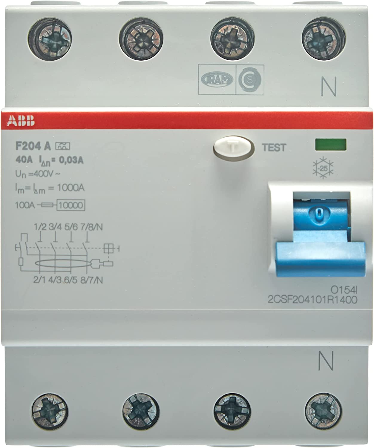 ABB Fi-Schutzschalter 2CSF204101R1400, 4-polig, F204A-40/0,03 [Energieklasse B]
