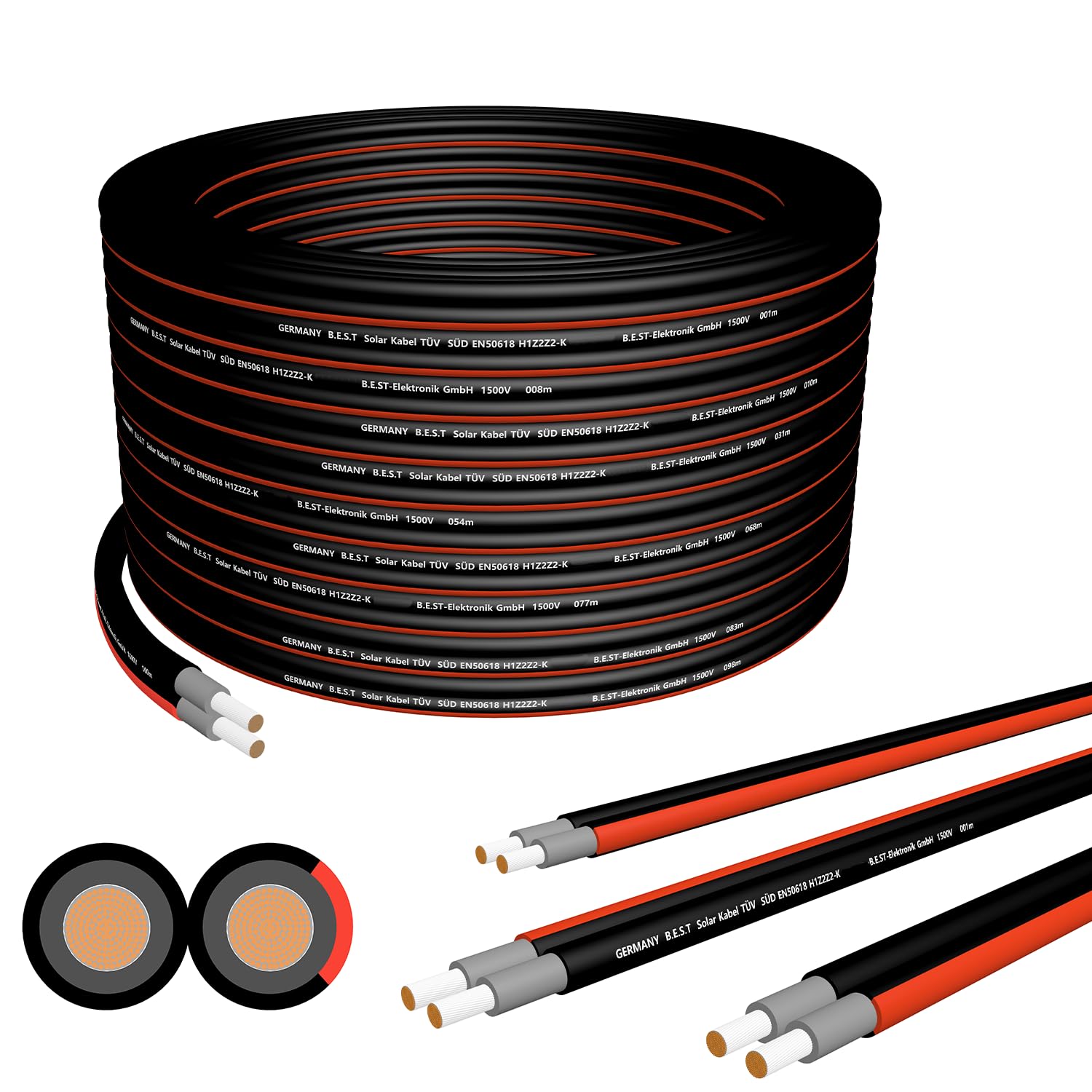 Solarkabel Duplex 4mm² PV Kabel TÜV Zertifiziertes Solar Kabel aus Kupfer, Photovoltaik Kabel 50m Schwarz und Rot