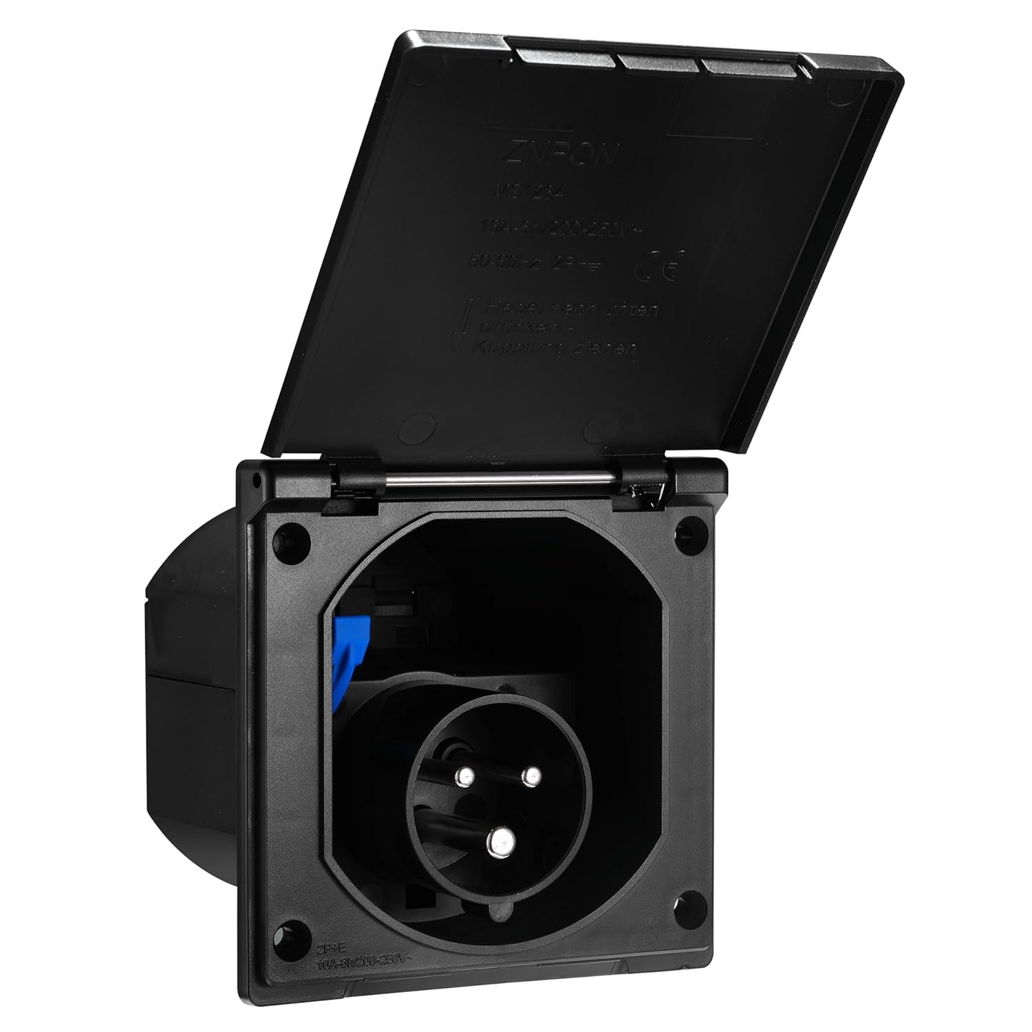 McPower CEE-Einspeisesteckdose | 16A, 250V | Klappdeckel, IP44, 3-polig für Baustellen, Industrie, Veranstaltungen
