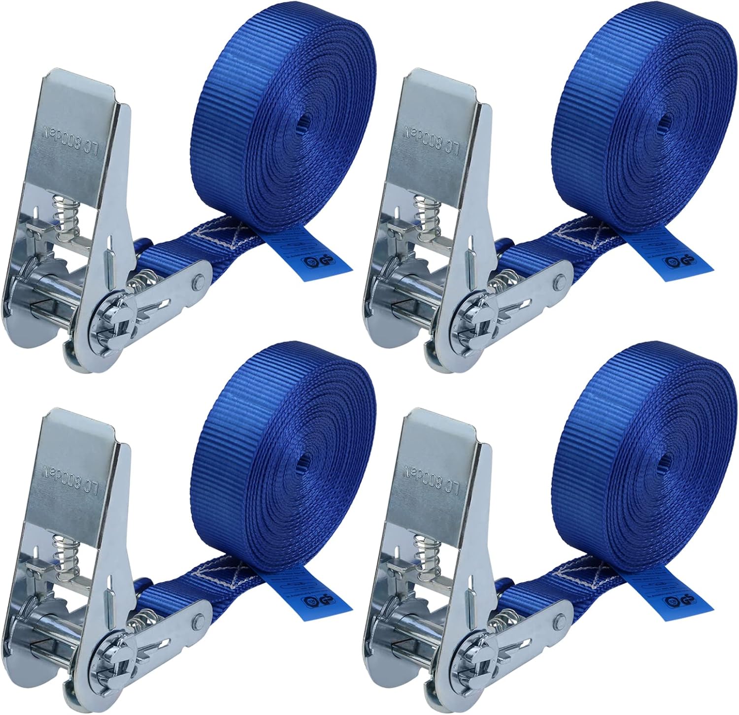 Spanngurt mit Ratsche Zurrgurt 4er Set Ratschengurt DIN EN 12195-2 blau, 25 mm breit - belastbar bis 800 kg, 4er Pack 2.5 cm x 4 m