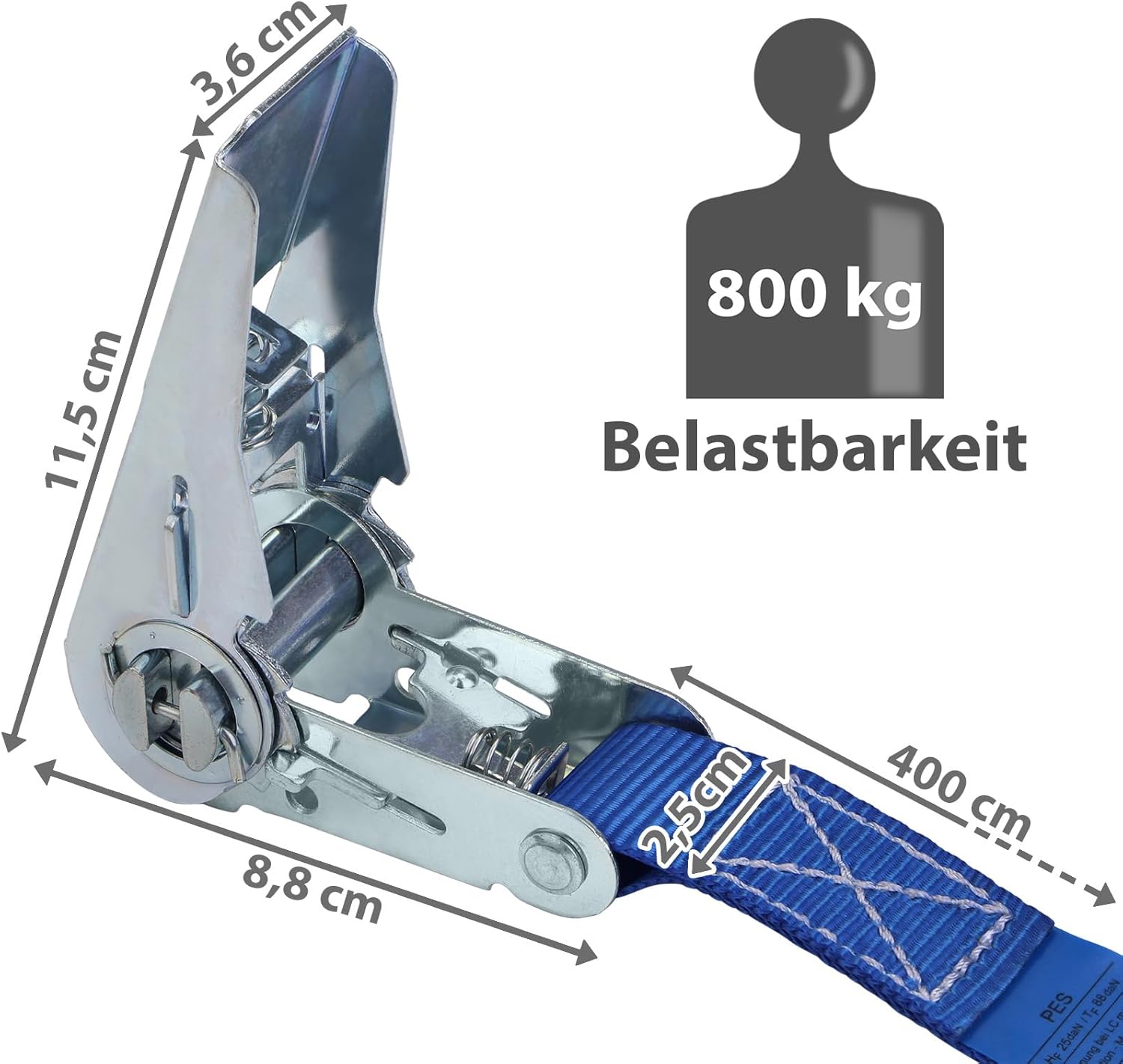 Spanngurt mit Ratsche Zurrgurt 4er Set Ratschengurt DIN EN 12195-2 blau, 25 mm breit - belastbar bis 800 kg, 4er Pack 2.5 cm x 4 m