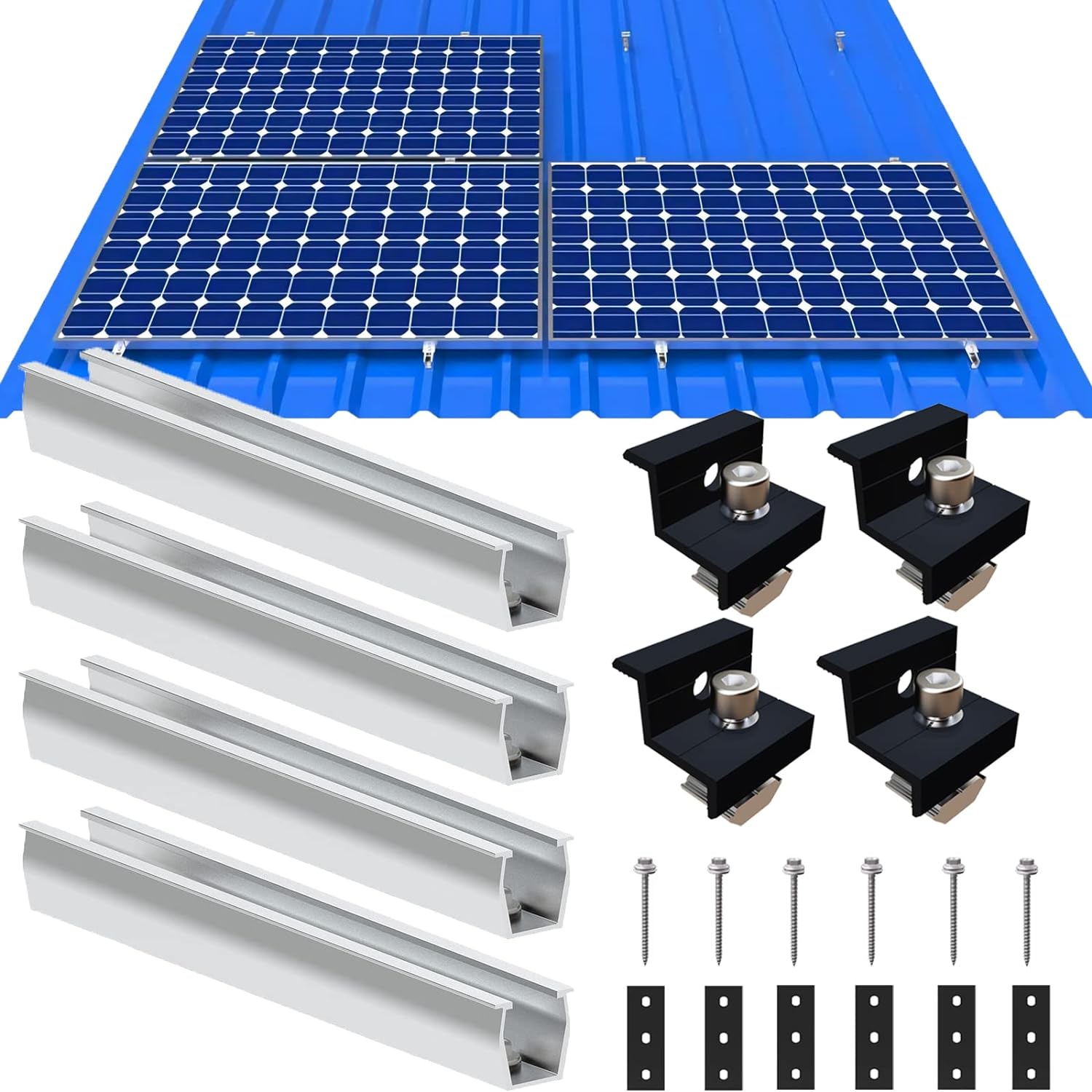 Solarmodul Halterung Flachdach, Befestigung Solarmodul Montage Set 1 Module, Alu Solarpanel Halterung Verstellbare Klemme für 30-35MM Dicke Module, PV Modul Halterung Geeignet für Flachdach Trapezdach