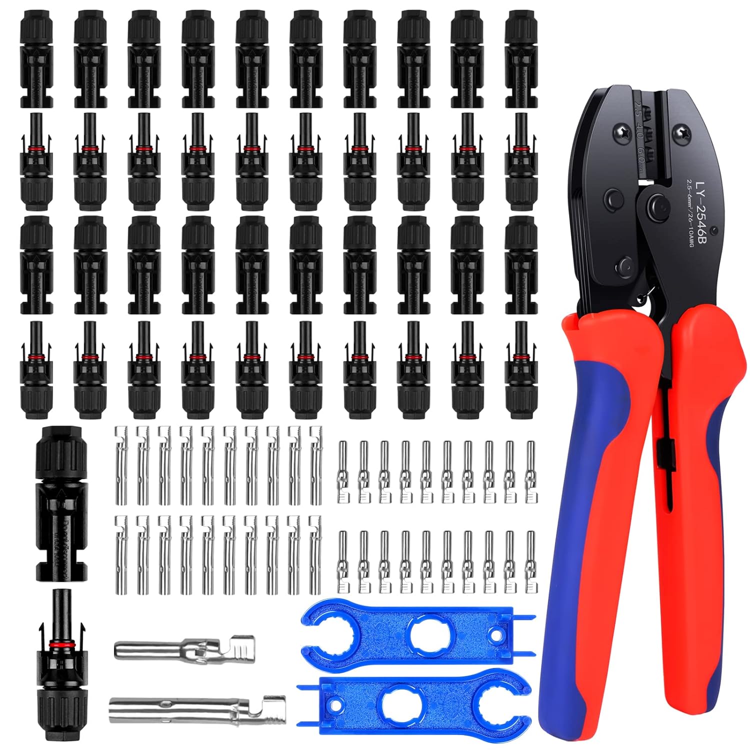 20 Paar Solarstecker Crimpzange Set für 2.5/4/6mm² Solarpanel Kabel, Männlich/Weiblich Photovoltaik Solarpanel Stecker Steckverbinder, Solarpanel Kabel Stecker mit Schraubenschlüssel-43pcs