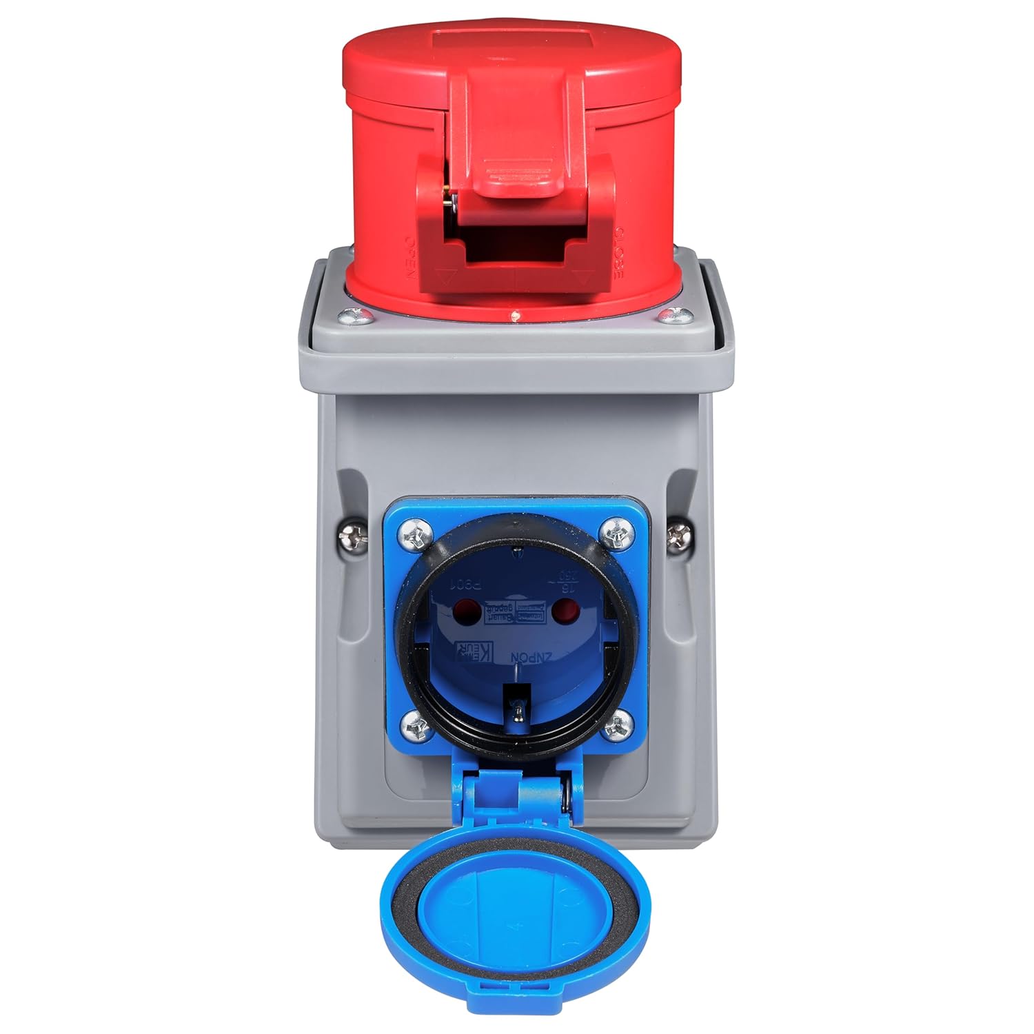 McPower CEE-Kombi-Wanddose | 1x Schutzkontakt Steckdose 1x CEE 16A | IP44, robustes Gehäuse mit Klappdeckel für Werkstätten Baustellen, Industrie