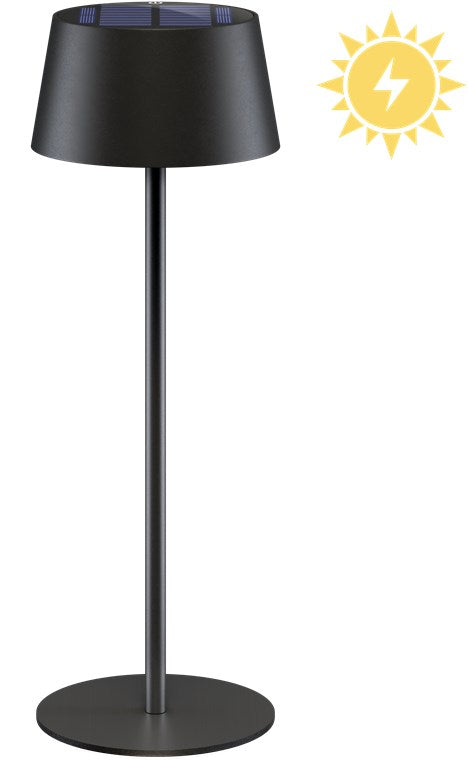 LED Tischleuchte Solar/stufenlos dimmbar mit Touch Steuerung/Kabellose LED Akku Tischlampe für Innen und Außen IP44 / 150lm und 3000K warmweiß, USB-C, Schwarz