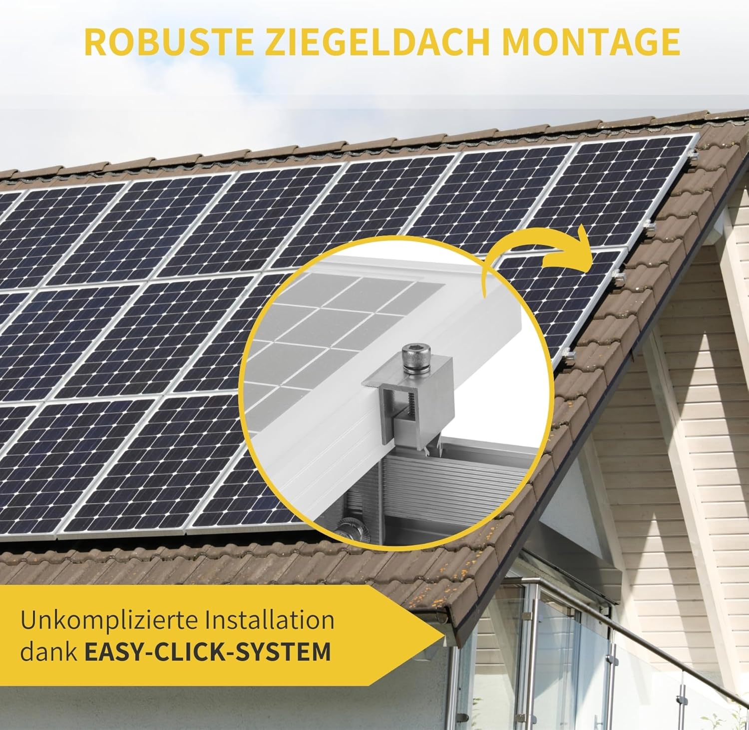 Solar Halterung Ziegeldach I Set für 4 PV Module 30-40mm I silber I Solarmodul Halterung Balkonkraftwerk I Solarmodulbefestigungsset für Ziegeldächer aus Edelstahl I PV-Halterung Montageset