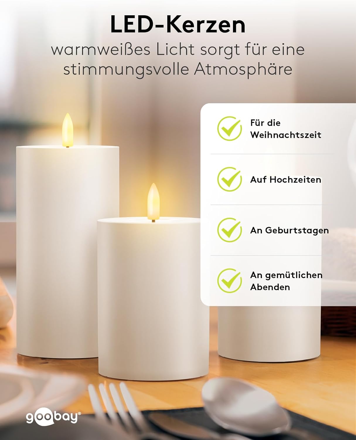 LED Kerzen 3er Set mit Fernbedienung / elektrische Outdoor Kerzenlichter / realistisch flackernde Flamme / LED Deko / Timerfunktion / Flammenlose LED Kerzen / Batteriebetrieben / weiß