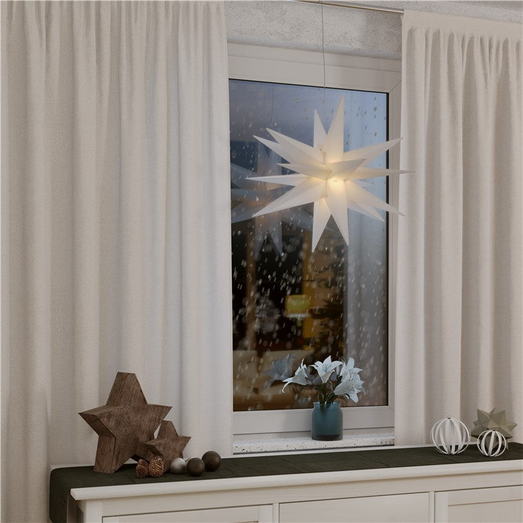 LED Weihnachtsstern 3D Ø 56 cm / Stern mit 18 Zacken und Timer / Weihnachtsdeko / für stimmungsvolle Atmosphäre / Batteriebetrieben / Wanddeko / Leuchtstern / weiß
