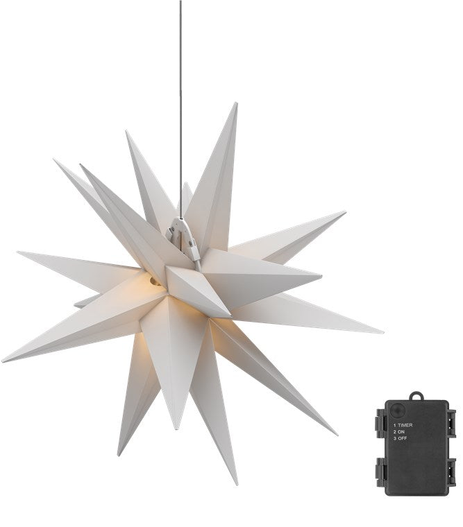 LED Weihnachtsstern 3D Ø 56 cm / Stern mit 18 Zacken und Timer / Weihnachtsdeko / für stimmungsvolle Atmosphäre / Batteriebetrieben / Wanddeko / Leuchtstern / weiß