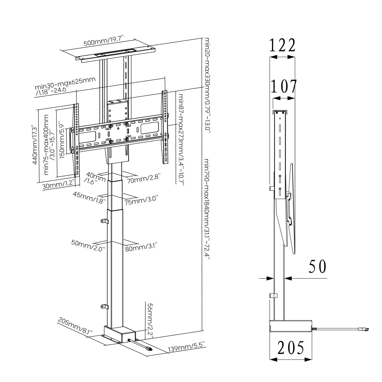 my wall Motorisierter TV Lift - HP63-2AL, Smart Home Kompatibel, TV-Lift Elektrisch, Fernbedienung, Tuya App, Voice Control Alexa und Google Home, Fernseherhalterung Höhenverstellbar