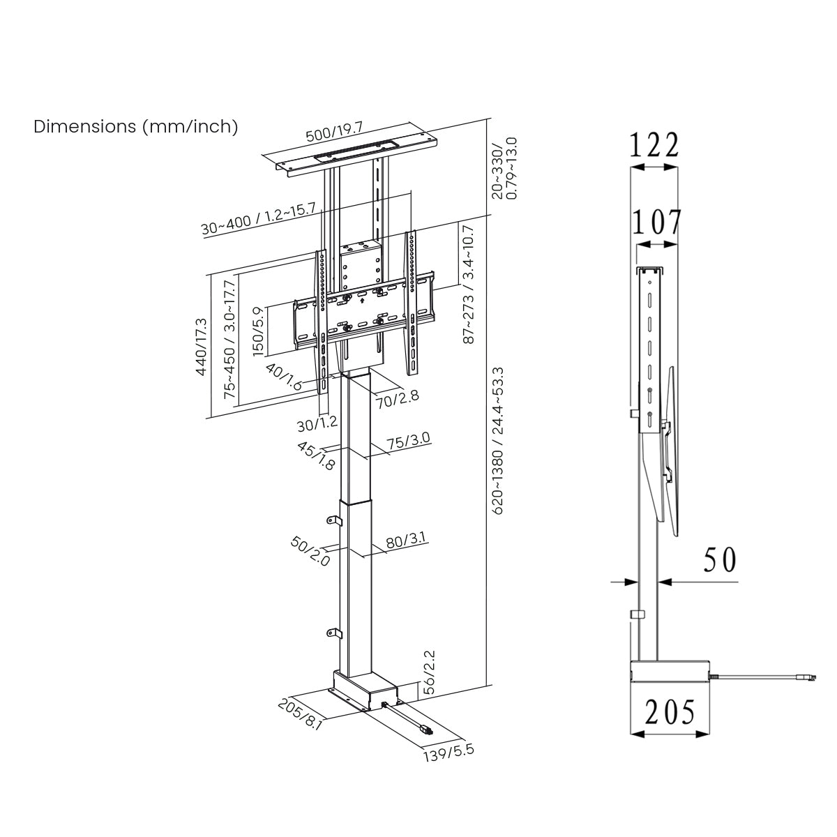 My Wall HP63AL TV-Lift-Halterung für Google Home, Höhenverstellbar, Motorisiert, Mit Fernbedienung 81,3 cm (32) - 139
