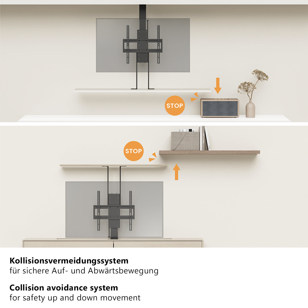 my wall TV Lift HP66-2L – Möbel- & Deckenmontage, Steuerung per Fernbedienung, App & Sprachbefehl (Alexa/Google), für 37"-65" (94-165 cm), bis 60 kg