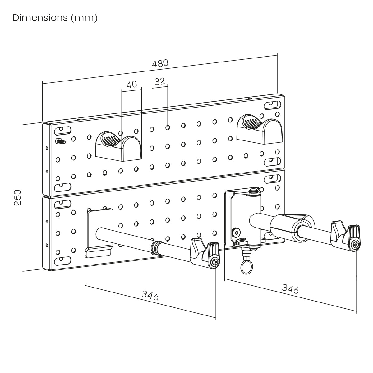 my wall modulare Fahrrad Wandhalterung - HR14L vertikale & horizontale Aufhängung, Fahrradhalterung für Räder bis 30 kg & 45 mm Reifenbreite, zwei Zusatzhaken mit je 5 kg belastbar