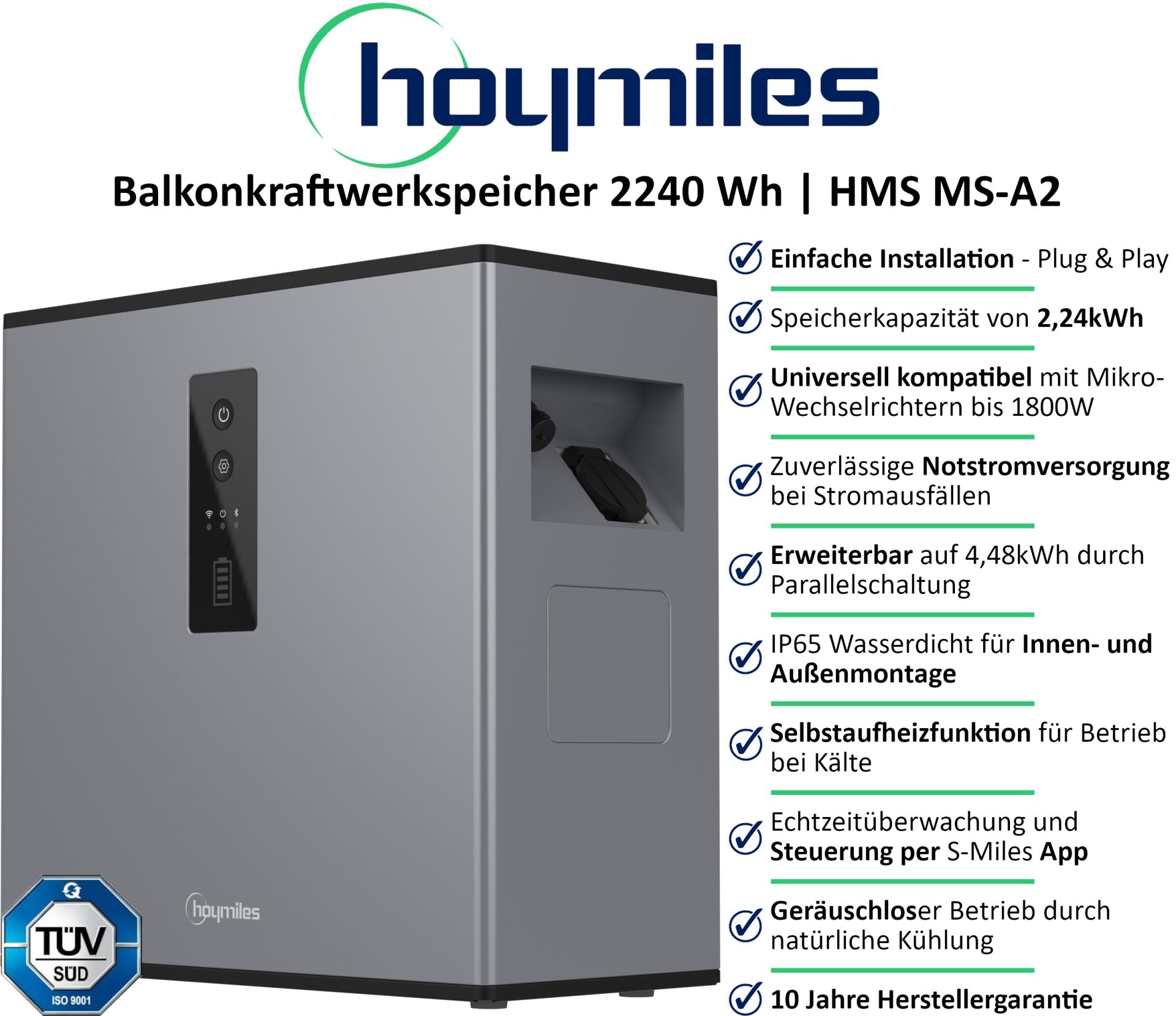 Hoymiles MS-A2 (Mikro-Speicher) 2,24kWh Speicher für Balkonkraftwerk