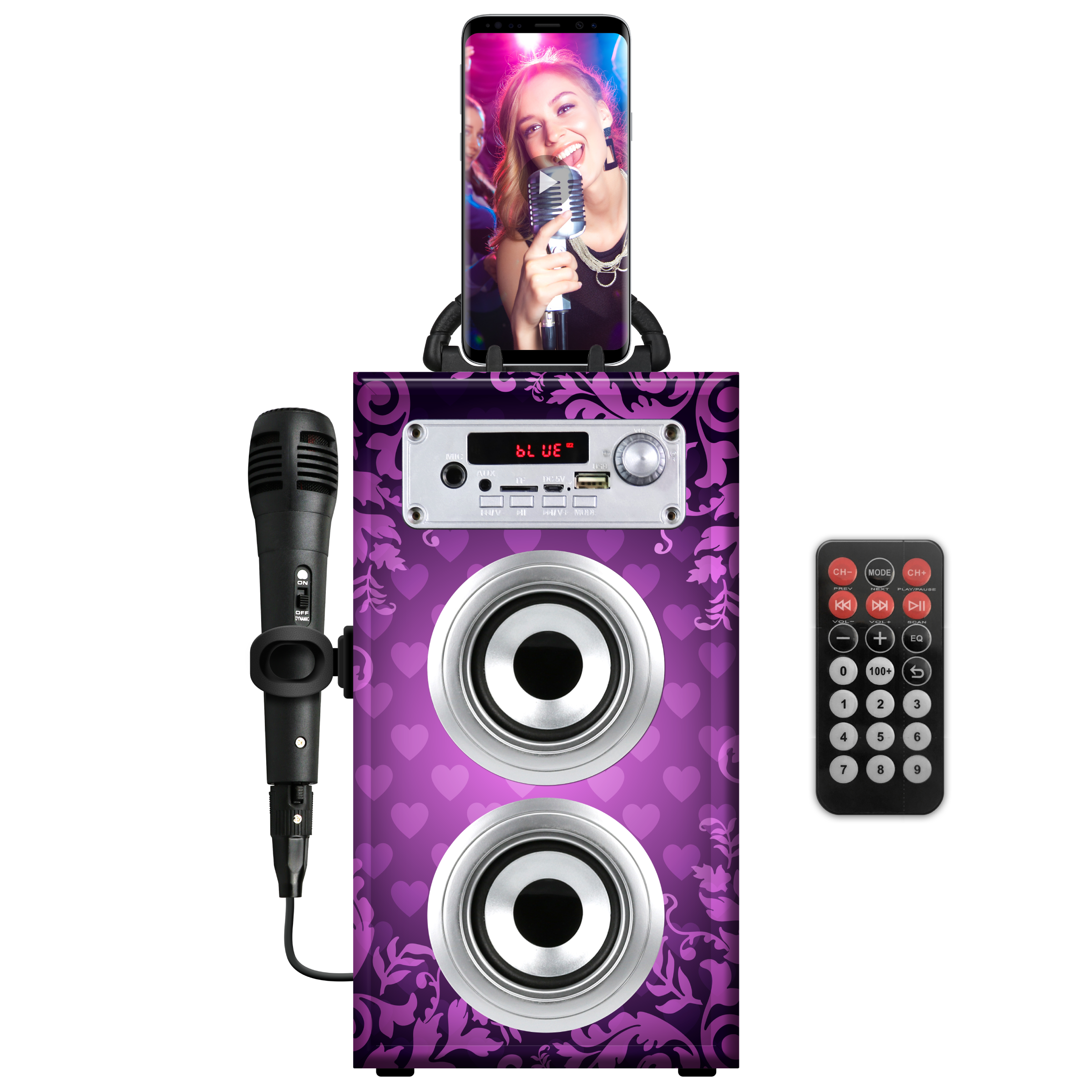 Karaoke- Set, inkl. Mikrofon, Bluetooth, Micro-USB, AUX, FM Radio, Fernbedienung