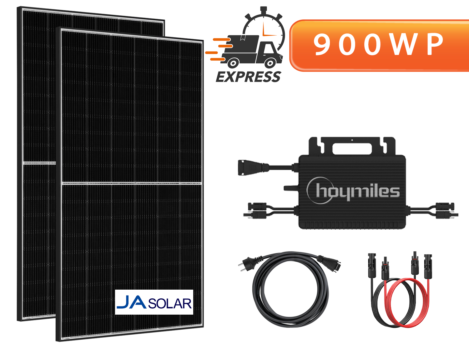 900Wp Balkonkraftwerk - 2x JaSolar 450W Black Frame bifazial & Hoymiles HMS-800W-2T Wechselrichter