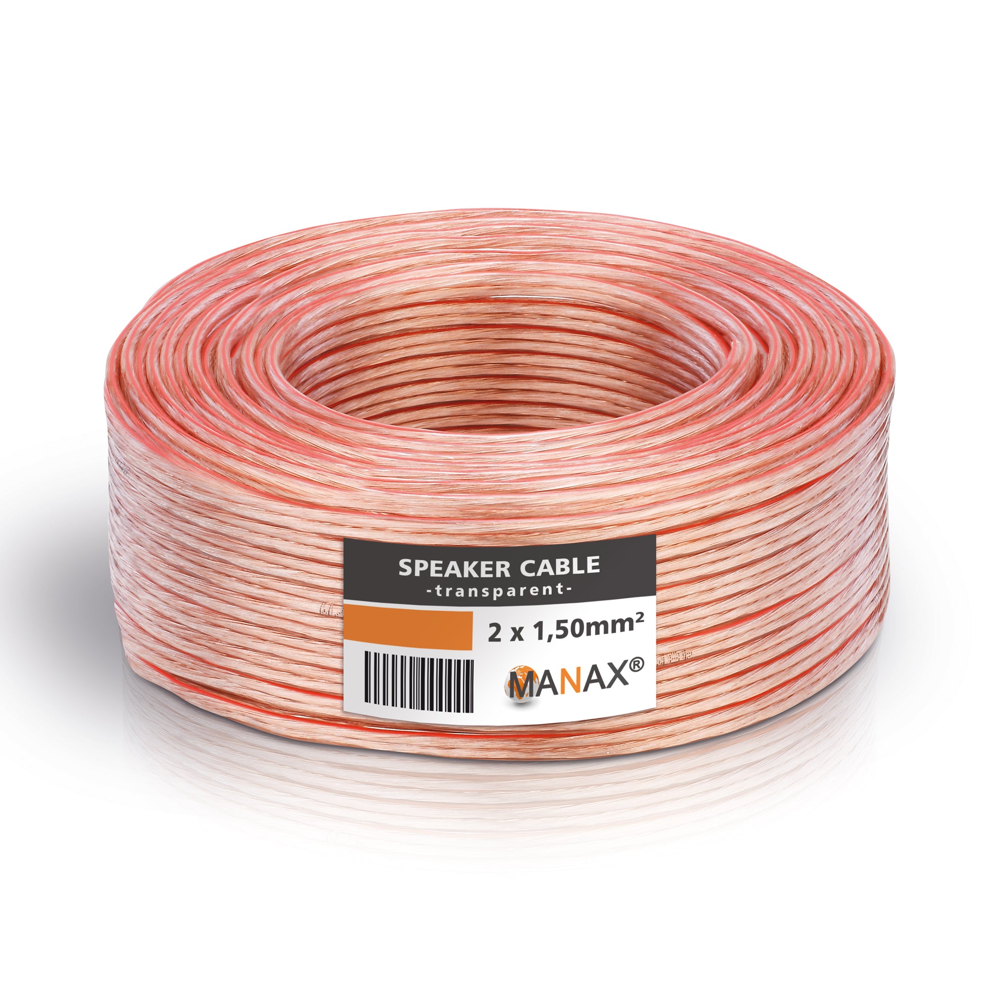 50m 2x1,5mm² Lautsprecherkabel CCA I Boxenkabel isoliert transparent mit Polaritätskennzeichnung I LS-Kabel als Meterware für Stereoanlage etc.