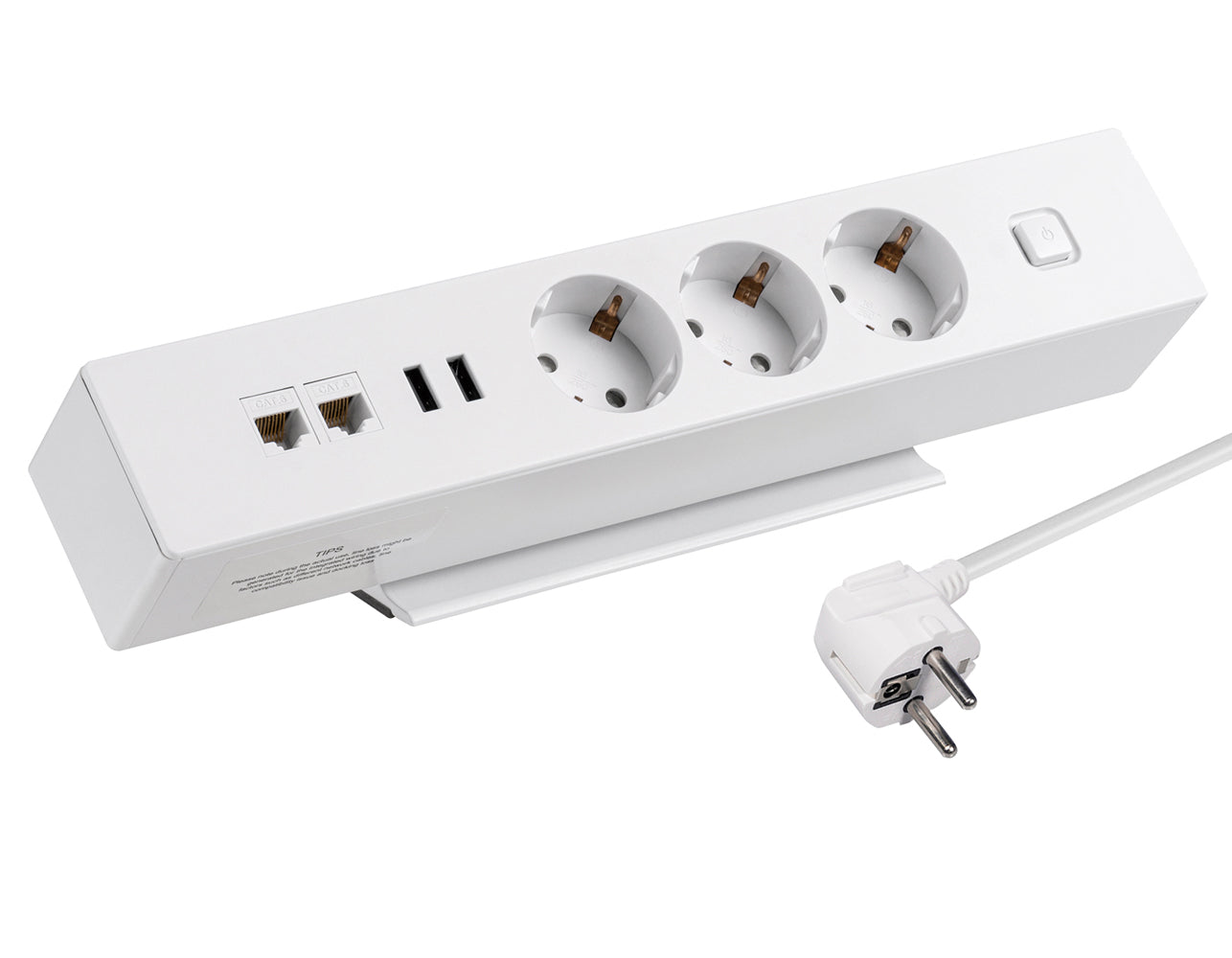 Tischsteckdose NV63L 3-Fach Schutzkontakt mit 2X USB und 2X LAN Anschluss, Mehrfachsteckdose für Zuhause mit Tischbefestigung, Knopf zum EIN- und Ausschalten, Steckdosenleiste mit 1,8m Kabel