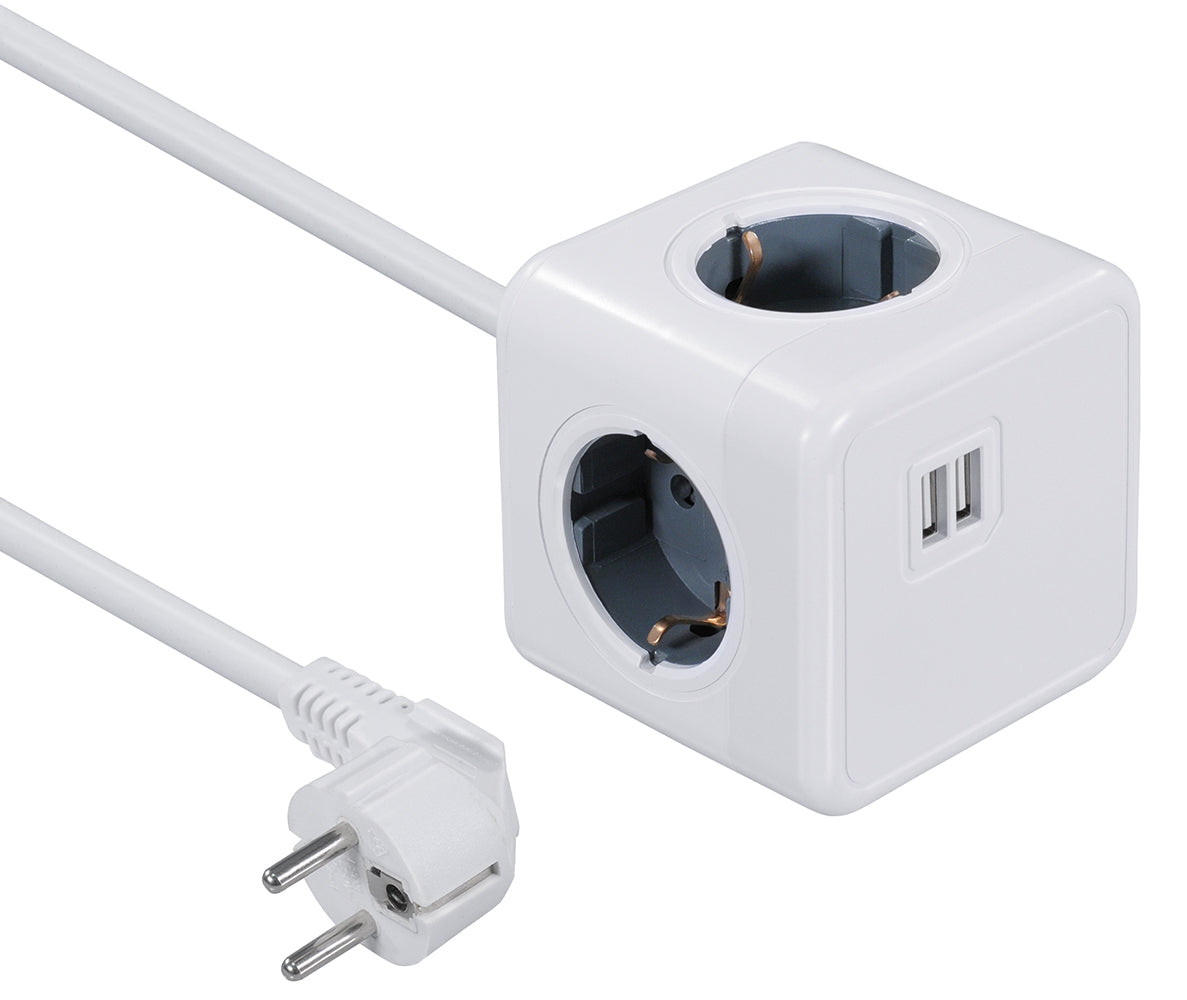Steckdosenwürfel NV82L 4-Fach mit 2 USB, platzsparende Mehrfachsteckdo