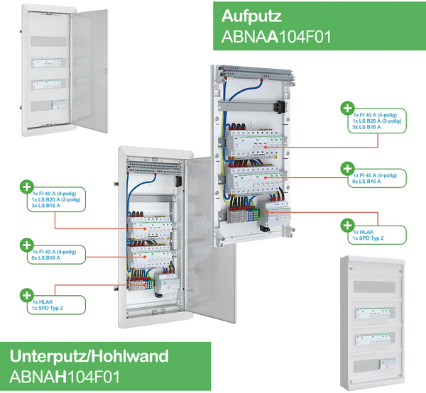 AMIGO Kleinverteiler UP/HW 4-reihig verdrahtet und bestückt
