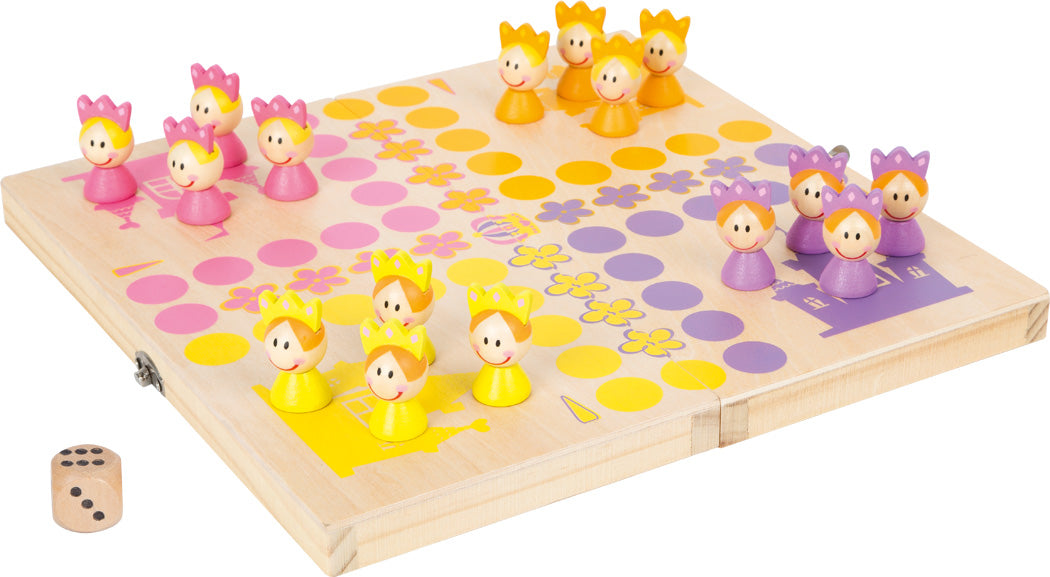 Small Foot Ludo Prinzessinnen, aus FSC 100%-zertifiziertem Holz, mit praktischer Transportbox für unterwegs, 11105, Mehrfarbig