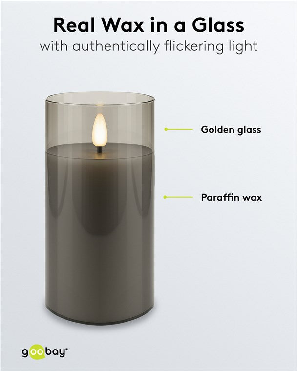 3er-Set LED Kerzen mit Timerfunktion - Echtwachs im Glas, Grau-Transparent, 3D-Docht, batteriebetrieben, warmweiß - Stilvolle LED Kerze für sichere Deko im Wohnzimmer oder Esszimmer
