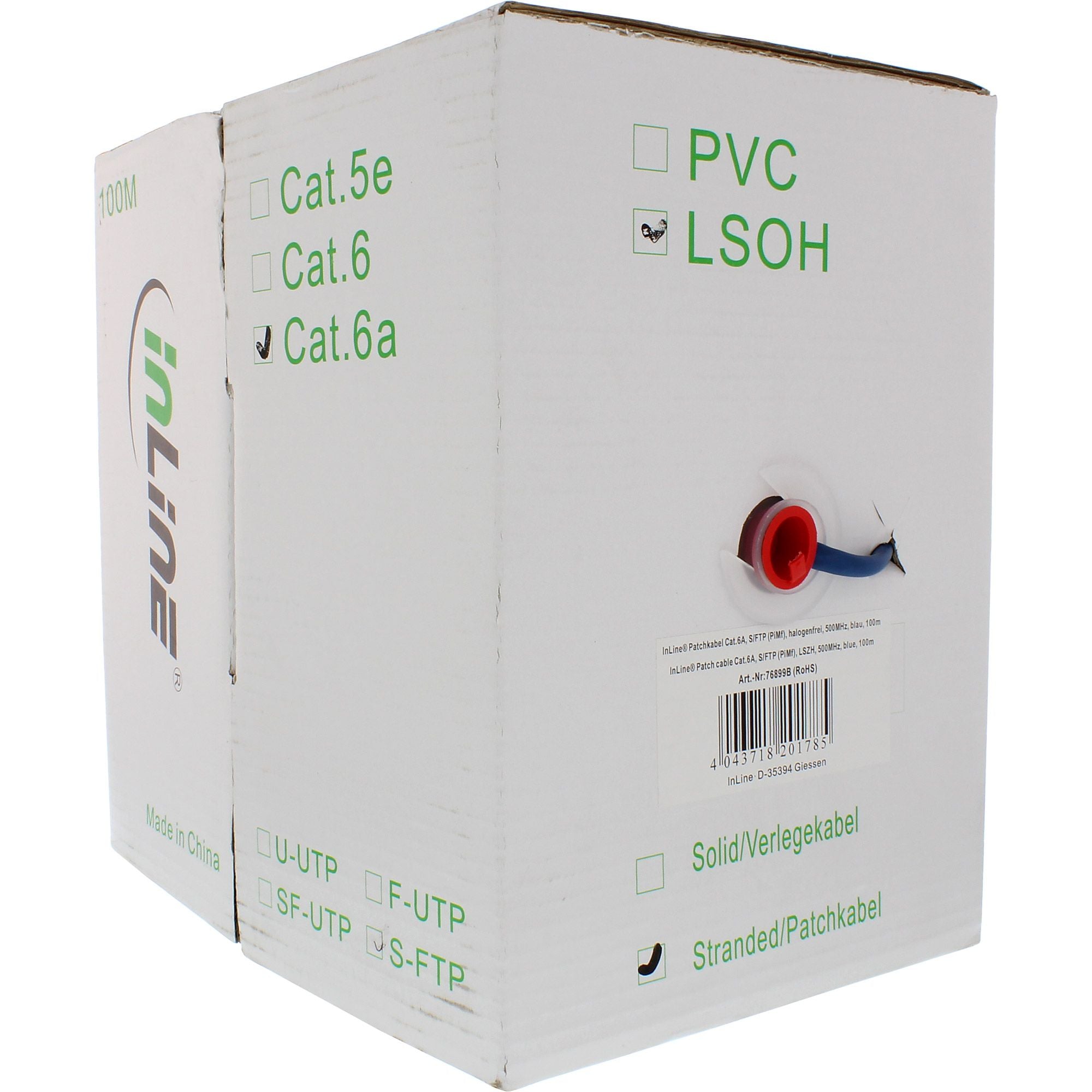 100m Patchkabel S/FTP (PiMf), Cat.6A, 500MHz, halogenfrei, Kupfer, blau
