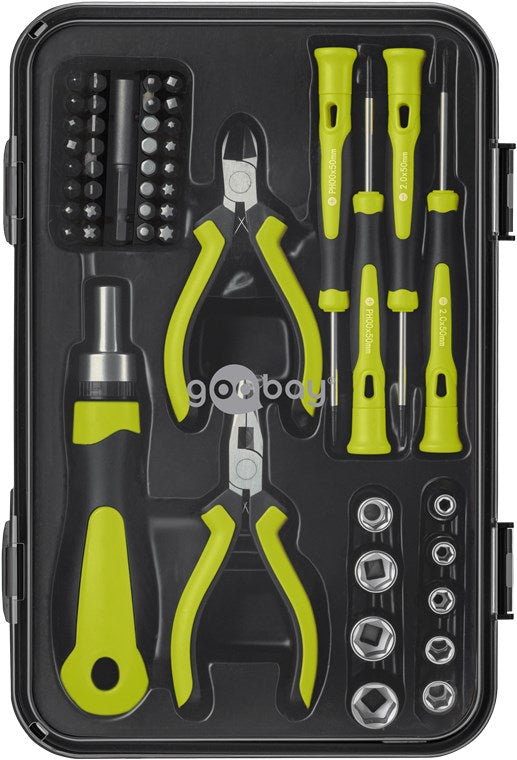 Handwerkzeug-Set 49-teilig mobiles Werkzeugset für Heimwerkerarbeiten und unterwegs-Schraubendreher, Bitsatz, Stecknüsse, Bithalter, Bitverlängerung, Seitenschneider, Spitzzange, Werkzeugkoffer