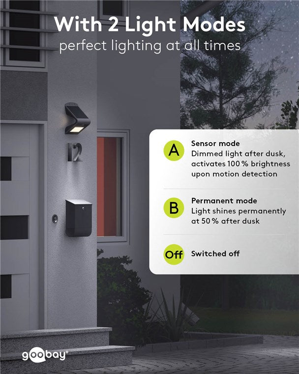 LED-Solar-Wandleuchte mit Bewegungsmelder, 4 W, schwarz