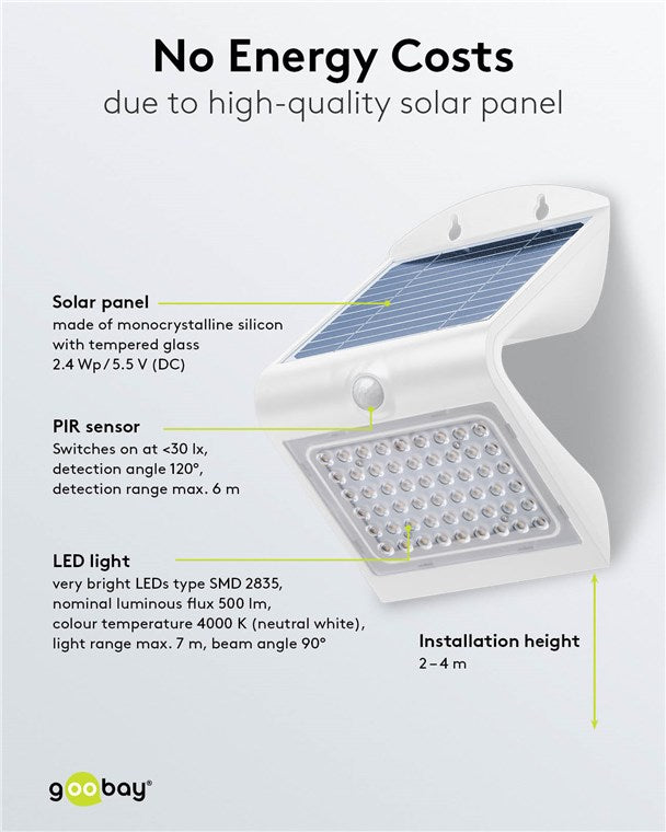 LED-Solar-Wandleuchte mit Bewegungsmelder, 4 W, weiß