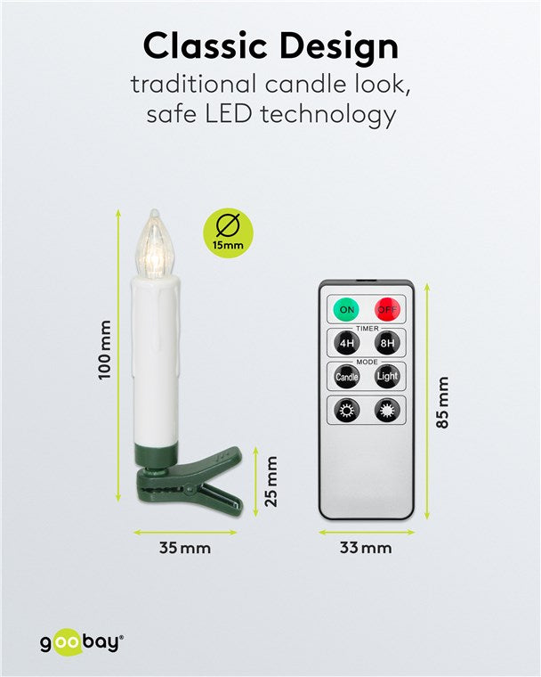 LED Weihnachtsbaumkerzen mit Klemmen, Fernbedienung und Timerfunktion, Christbaumkerzen, Baumkerzen, warmweiß (2600 K), dimmbar, 20er Set
