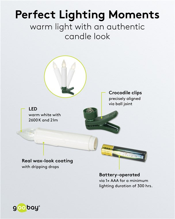 LED Weihnachtsbaumkerzen mit Klemmen, Fernbedienung und Timerfunktion, Christbaumkerzen, Baumkerzen, warmweiß (2600 K), dimmbar, 20er Set