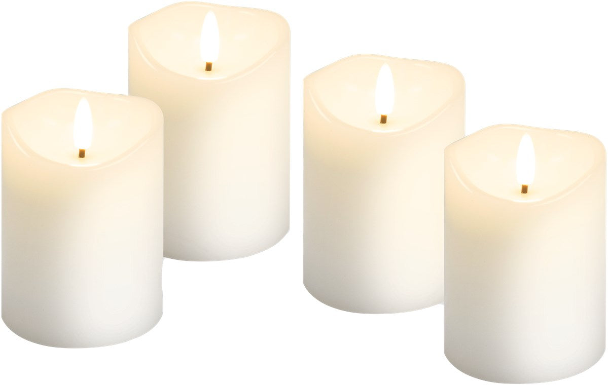 Leuchtende Kerzen mit Timerfunktion 4er-Set in weiß mit 3D-Docht & batteriebetrieben, elegante Dekokerzen für Wohnzimmer, Esszimmer und Adventszeit